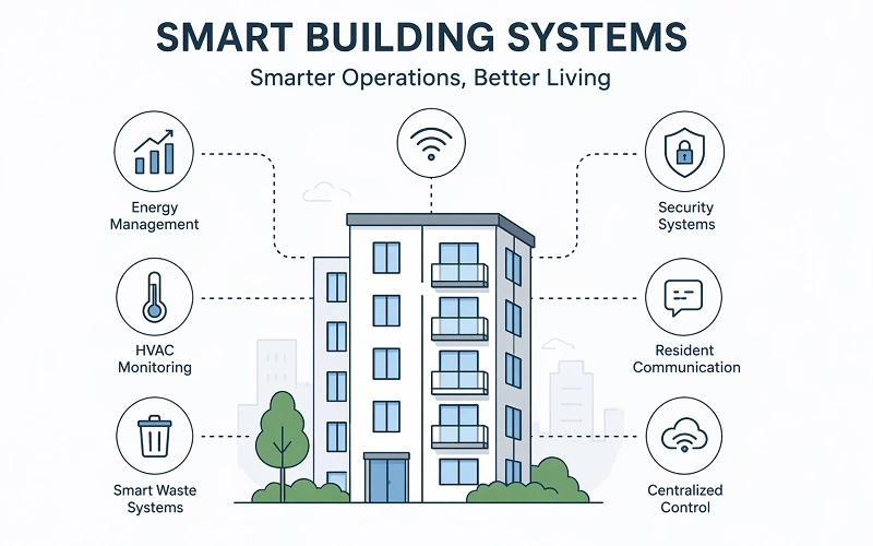 Smart building systems for apartment operations